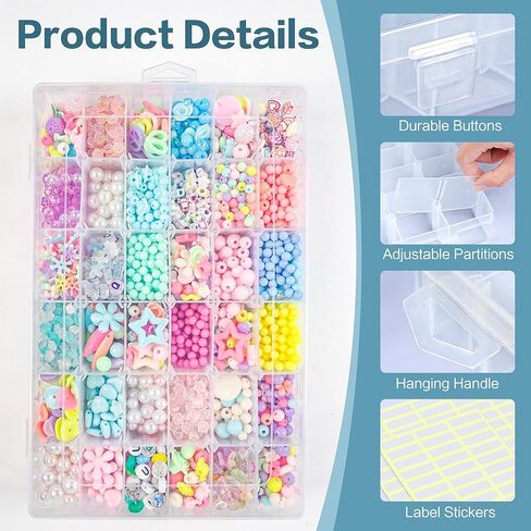 DILIBRA 5 Pack 36 Grids Large Plastic Organizer Box with Adjustable Dividers, Clear Craft Organizers Bead Organizers with Label Stickers, Compartment Container for Beads Crafts Jewelry Fishing Tackles in Saudi Arabia