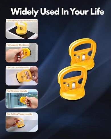 2Pcs Yellow Car Dent Puller, Professional Suction Cup for Paintless Dent Repair, Mini Handle Lifter and Dent Remover Kit for Car Body, Screen Replacement, Mirror, and Tile Lifting (Non-Scratch Pad) in Saudi Arabia