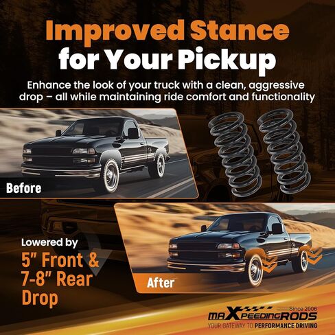 maXpeedingrods 5" Front & 7"-8" Rear Lowering Coil Springs Kit Fits for Chevrolet Silverado GMC Sierra C1500 2WD 1988-1998, Axle Flip Kit with Drop Shackles & Spindles in Kuwait