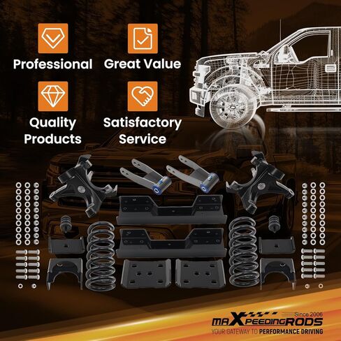 maXpeedingrods 5" Front & 7"-8" Rear Lowering Coil Springs Kit Fits for Chevrolet Silverado GMC Sierra C1500 2WD 1988-1998, Axle Flip Kit with Drop Shackles & Spindles in Kuwait