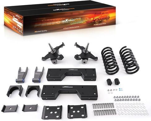 maXpeedingrods 5" Front & 7"-8" Rear Lowering Coil Springs Kit Fits for Chevrolet Silverado GMC Sierra C1500 2WD 1988-1998, Axle Flip Kit with Drop Shackles & Spindles in Kuwait