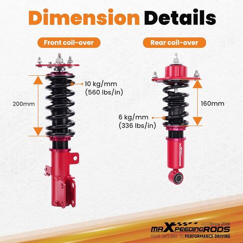 maXpeedingrods Coilovers for Toyota Corolla E140/E160 2009-2013, E150/E170 2014-2019, for Toyota Matrix E140 LE 2009-2019, 24 Levels Damper Adjustable Struts, Height Adjustable Lowering Kit Red in Kuwait