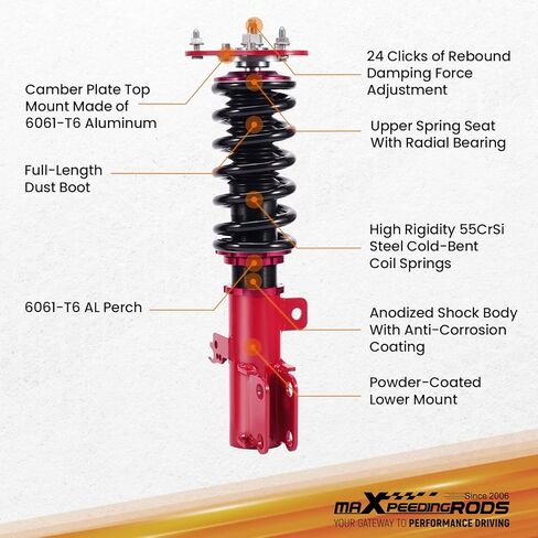 maXpeedingrods Coilovers for Toyota Corolla E140/E160 2009-2013, E150/E170 2014-2019, for Toyota Matrix E140 LE 2009-2019, 24 Levels Damper Adjustable Struts, Height Adjustable Lowering Kit Red in Kuwait