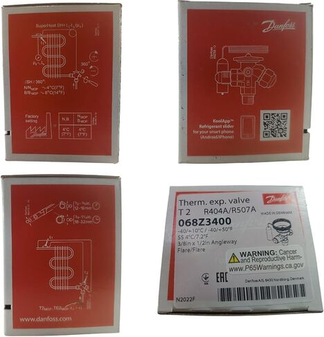Danfoss 068Z3400 1/6-4.5TR جسم صمام التوسيع، T 2، R404A، R507A، 3/8x1/2 بوصة، مضيئة، داخلي معادلة، تدفق فردي، -40 إلى 50 فهرنهايت، السعة المحددة حسب حجم الفتحة تباع بشكل منفصل، 068Z3508 in Kuwait