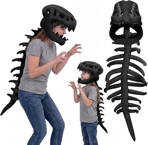 Dinosaur Skeleton Plush Costume Set, Soft 3D Spinosaurus Skull Headpiece with Spine Back Piece Outfit for Cosplay in Kuwait