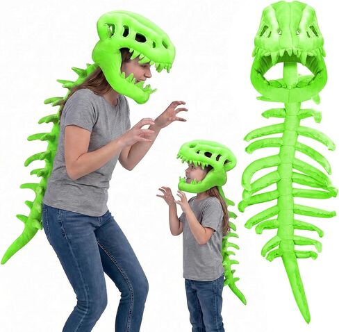 Dinosaur Skeleton Plush Costume Set, Soft 3D Spinosaurus Skull Headpiece with Spine Back Piece Outfit for Cosplay in Kuwait