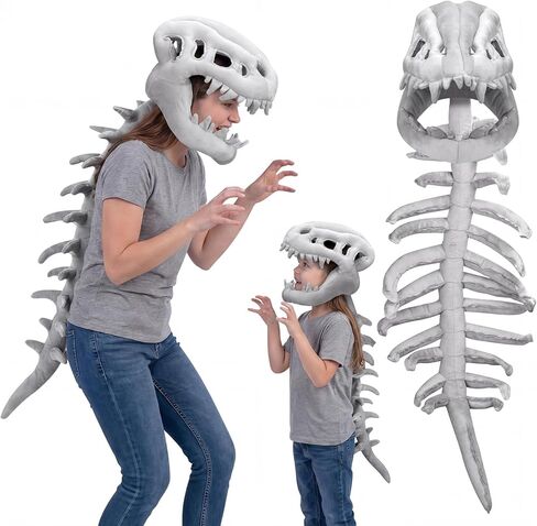Dinosaur Skeleton Plush Costume Set, Soft 3D Spinosaurus Skull Headpiece with Spine Back Piece Outfit for Cosplay in Kuwait