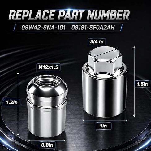 صواميل قفل العجلة المصنوعة من خليط معدني من FUSCH M12x1.5 مقعد كروي بمفتاح سداسي أكثر متوافق مع Honda Accord 2006-2025، Civic 2006-2025، CR-V 2003-2012 استبدال #: 08W42-SNA-101 08181-SF0A2AH in Kuwait