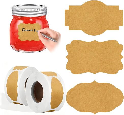 QDOAOF-600Pcs Gift Tags Stickers Name Labels Stickers, 2" x 1.2" Kraft Label Stickers Writable Gift Labels, Self-Adhesive Handmade Bottle All-Purpose (Brown-2 * 300 Pcs) in Saudi Arabia
