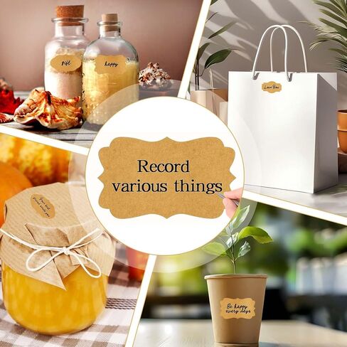 QDOAOF-600Pcs Gift Tags Stickers Name Labels Stickers, 2" x 1.2" Kraft Label Stickers Writable Gift Labels, Self-Adhesive Handmade Bottle All-Purpose (Brown-2 * 300 Pcs) in Saudi Arabia