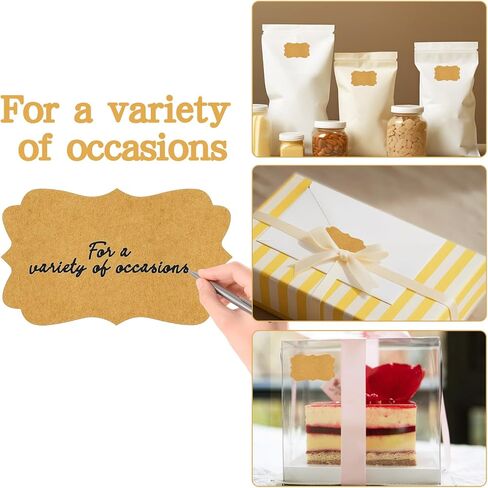 QDOAOF-600Pcs Gift Tags Stickers Name Labels Stickers, 2" x 1.2" Kraft Label Stickers Writable Gift Labels, Self-Adhesive Handmade Bottle All-Purpose (Brown-2 * 300 Pcs) in Saudi Arabia