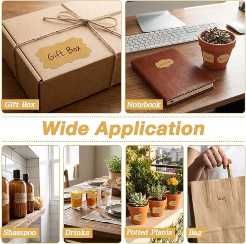 QDOAOF-600Pcs Gift Tags Stickers Name Labels Stickers, 2" x 1.2" Kraft Label Stickers Writable Gift Labels, Self-Adhesive Handmade Bottle All-Purpose (Brown-2 * 300 Pcs) in Saudi Arabia