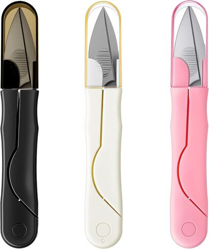 3Pcs Thread Snips for Sewing, Stainless Steel Thread Snippers Small Sewing Scissors with Cover, Portable & Precision Cutting (Black White Pink) in Saudi Arabia