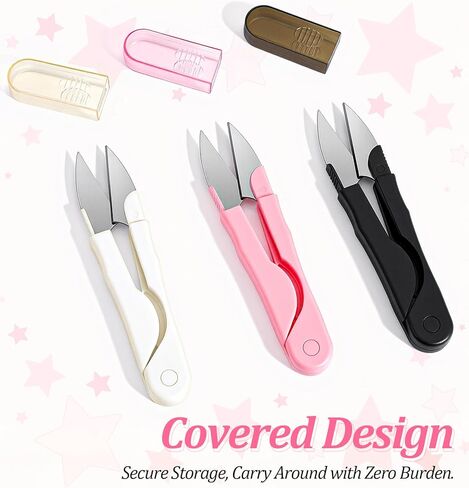 3Pcs Thread Snips for Sewing, Stainless Steel Thread Snippers Small Sewing Scissors with Cover, Portable & Precision Cutting (Black White Pink) in Saudi Arabia