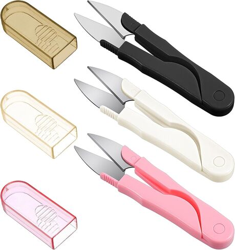 3Pcs Thread Snips for Sewing, Stainless Steel Thread Snippers Small Sewing Scissors with Cover, Portable & Precision Cutting (Black White Pink) in Saudi Arabia