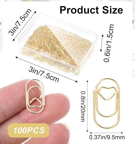 Heart Paper Clips, 200Pcs Gold Paper Clips 0.78 Inch Gold Metal Clip for Paperwork, Office, School, Desk Organizers, Wedding Invitations, DIY Crafts, and Scrapbooking in Kuwait