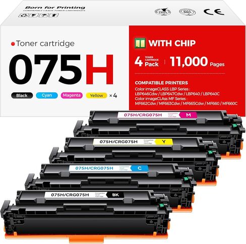 خرطوشة حبر 075H 4 عبوات عالية الإنتاجية مع رقاقة متوافقة مع Canon 075 075H تعمل مع حبر طابعة ليزر من سلسلة imageCLASS MF662Cdw MF663Cdw MF665Cdw LBP646Cdw LBP647Cdw LBP640 MF660 (B/C/M/Y) in Kuwait