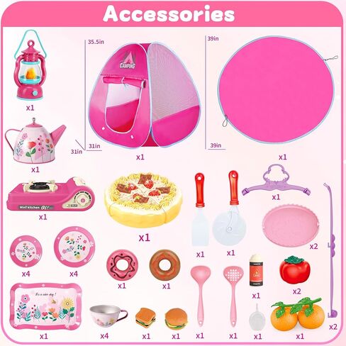 Kids Camping Set with Tent - Pop Up Tent, Indoor Outdoor Pretend Play with Tea Party Set for Little Girls, Princess Toys for Toddler Girls, Gift Idea for Girls Age 3 4 5 6 Year Old Birthday Christmas in Saudi Arabia