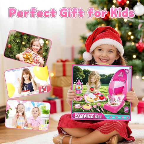 Kids Camping Set with Tent - Pop Up Tent, Indoor Outdoor Pretend Play with Tea Party Set for Little Girls, Princess Toys for Toddler Girls, Gift Idea for Girls Age 3 4 5 6 Year Old Birthday Christmas in Saudi Arabia