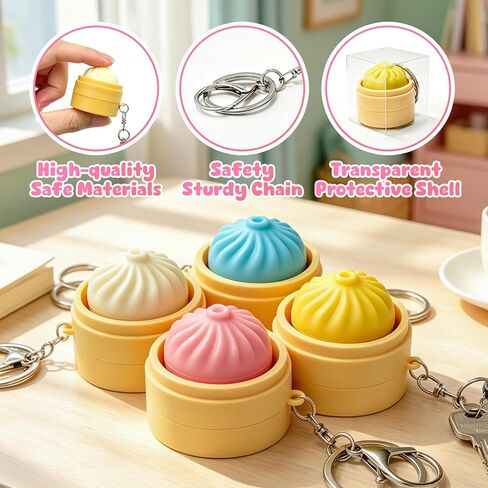 4 Pack Dumpling Keyboard Fidget Toy–Crisp Sound, Stress Relief Cute Dumpling Fidget Clicker Keychain,Anxiety Toys for Adults at Work, Travel, Home–Anxiety Relief & Focus Boost in Saudi Arabia