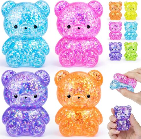 4 Pcs Gummy Bears Squishy, Glitter Bears Stress Ball, Slow Rise Stress Relief Fidget Toys, Soft Mini Bear Squishy Toys for Anxiety Relief, Gummy Bear Party Favors, Goodie Bag Fillers Kids and Adults in Saudi Arabia