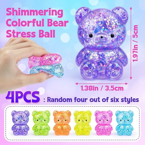 4 Pcs Gummy Bears Squishy, Glitter Bears Stress Ball, Slow Rise Stress Relief Fidget Toys, Soft Mini Bear Squishy Toys for Anxiety Relief, Gummy Bear Party Favors, Goodie Bag Fillers Kids and Adults in Saudi Arabia