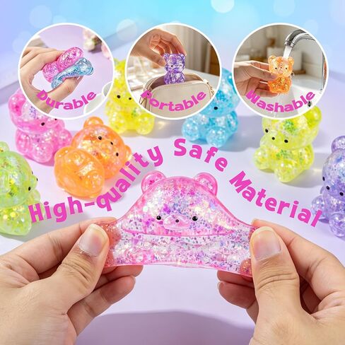 4 Pcs Gummy Bears Squishy, Glitter Bears Stress Ball, Slow Rise Stress Relief Fidget Toys, Soft Mini Bear Squishy Toys for Anxiety Relief, Gummy Bear Party Favors, Goodie Bag Fillers Kids and Adults in Saudi Arabia