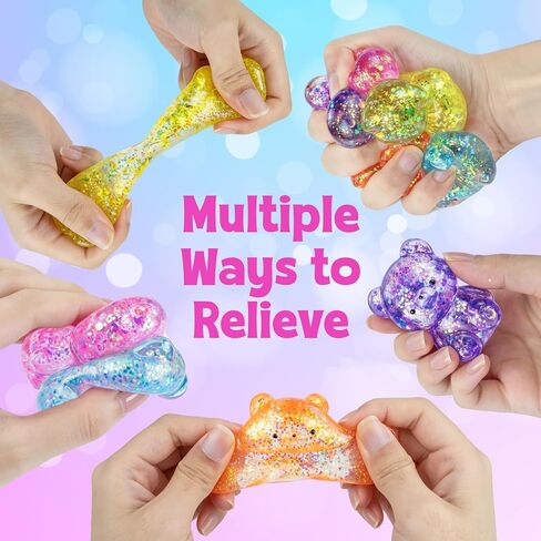 4 Pcs Gummy Bears Squishy, Glitter Bears Stress Ball, Slow Rise Stress Relief Fidget Toys, Soft Mini Bear Squishy Toys for Anxiety Relief, Gummy Bear Party Favors, Goodie Bag Fillers Kids and Adults in Saudi Arabia