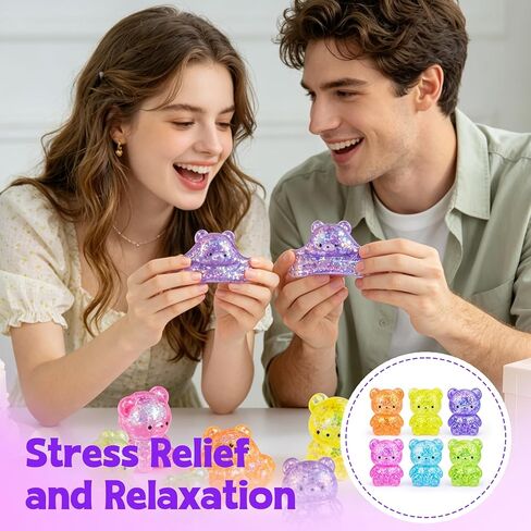 4 Pcs Gummy Bears Squishy, Glitter Bears Stress Ball, Slow Rise Stress Relief Fidget Toys, Soft Mini Bear Squishy Toys for Anxiety Relief, Gummy Bear Party Favors, Goodie Bag Fillers Kids and Adults in Saudi Arabia