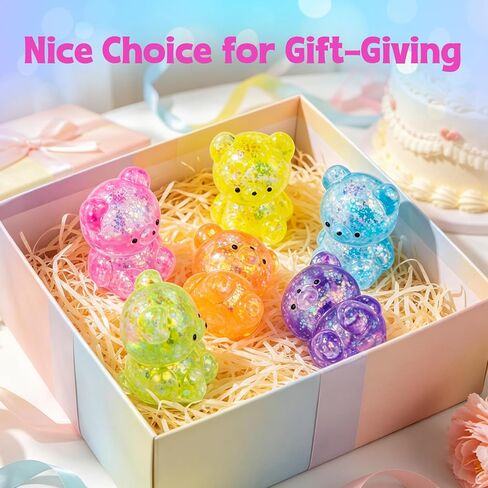 4 Pcs Gummy Bears Squishy, Glitter Bears Stress Ball, Slow Rise Stress Relief Fidget Toys, Soft Mini Bear Squishy Toys for Anxiety Relief, Gummy Bear Party Favors, Goodie Bag Fillers Kids and Adults in Saudi Arabia