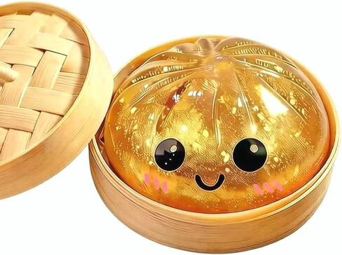 Giant Dumpling Stress Ball, Big Squishy Steamed Bun Fidget Toy with Steamer, Helps with Stress Relief, Soft Squeeze Ball for Kids and Adults (Golden) in Kuwait
