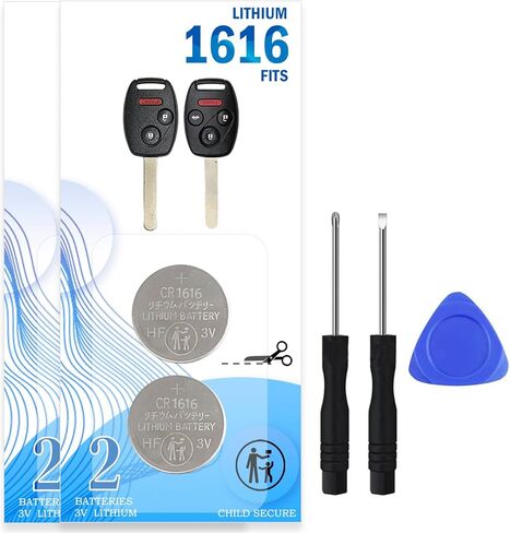 2Pack CR1616 Key Fob Battery for Honda Civic 06-13,Accord 03-13,CRV 05-13,Pilot 05-15,Odyssey 05-17,Fit 07-14 - Car Key Battery Replacement Kit with Opening Tool & Easy Video Guide in Saudi Arabia