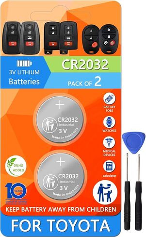 Key Fob Battery Replacement Compatible with Toyota RAV4 Camry Corolla Highlander Prius Sienna Tacoma Tundra 4Runner Avalon C-HR Sequoia Supra GR86, CR2032 3V Lithium Battery (2 Pack) in Kuwait