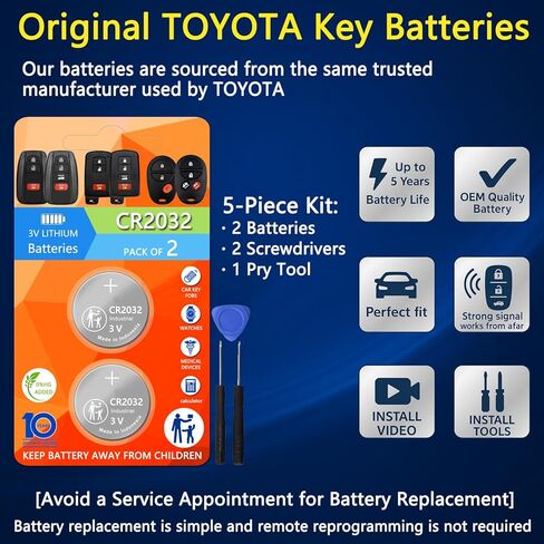 Key Fob Battery Replacement Compatible with Toyota RAV4 Camry Corolla Highlander Prius Sienna Tacoma Tundra 4Runner Avalon C-HR Sequoia Supra GR86, CR2032 3V Lithium Battery (2 Pack) in Kuwait