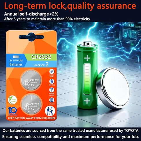Key Fob Battery Replacement Compatible with Toyota RAV4 Camry Corolla Highlander Prius Sienna Tacoma Tundra 4Runner Avalon C-HR Sequoia Supra GR86, CR2032 3V Lithium Battery (2 Pack) in Kuwait