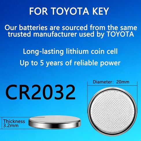 Key Fob Battery Replacement Compatible with Toyota RAV4 Camry Corolla Highlander Prius Sienna Tacoma Tundra 4Runner Avalon C-HR Sequoia Supra GR86, CR2032 3V Lithium Battery (2 Pack) in Kuwait