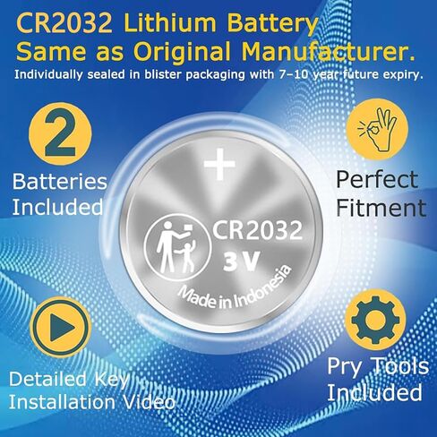 Key Fob Battery Replacement Compatible with Toyota RAV4 Camry Corolla Highlander Prius Sienna Tacoma Tundra 4Runner Avalon C-HR Sequoia Supra GR86, CR2032 3V Lithium Battery (2 Pack) in Kuwait
