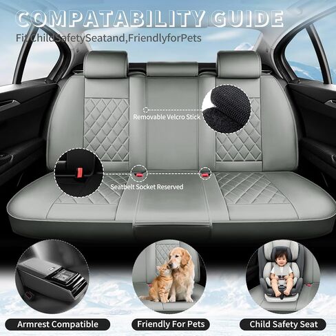أغطية مقاعد السيارة المصنوعة من الجلد الفاخر من Fit Rogue متوافقة مع Nissan Rogue 2010-2025 2026 - مقاومة للماء، قابلة للتنفس، وسادة مقعد واقية لجميع الأحوال الجوية ومتوافقة مع الوسادة الهوائية، مقعدان أماميان باللون الرمادي in Kuwait