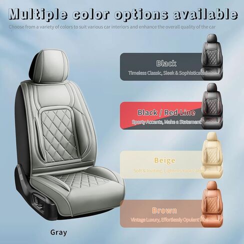 أغطية مقاعد السيارة المصنوعة من الجلد الفاخر من Fit Rogue متوافقة مع Nissan Rogue 2010-2025 2026 - مقاومة للماء، قابلة للتنفس، وسادة مقعد واقية لجميع الأحوال الجوية ومتوافقة مع الوسادة الهوائية، مقعدان أماميان باللون الرمادي in Kuwait