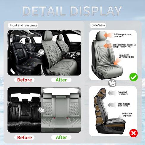 أغطية مقاعد السيارة المصنوعة من الجلد الفاخر من Fit Rogue متوافقة مع Nissan Rogue 2010-2025 2026 - مقاومة للماء، قابلة للتنفس، وسادة مقعد واقية لجميع الأحوال الجوية ومتوافقة مع الوسادة الهوائية، مقعدان أماميان باللون الرمادي in Kuwait