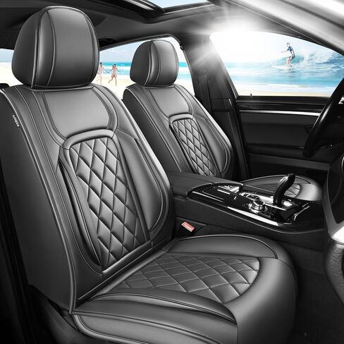 أغطية مقاعد السيارة المصنوعة من الجلد الفاخر من Fit Rogue متوافقة مع Nissan Rogue 2010-2025 2026 - مقاومة للماء، قابلة للتنفس، وسادة مقعد واقية لجميع الأحوال الجوية ومتوافقة مع الوسادة الهوائية، مقعدان أماميان باللون الرمادي in Kuwait