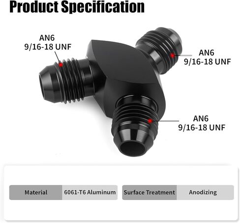 Y Block Flare Fitting AN6 Male to AN6 Male Hose Line Splitter 3-Way Adaptor Aluminum Black in Kuwait