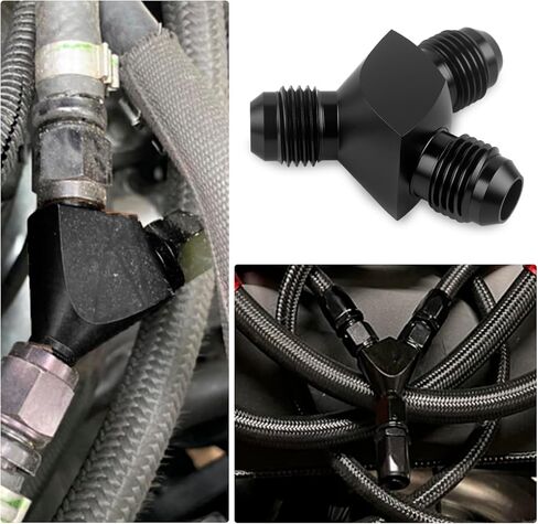 Y Block Flare Fitting AN6 Male to AN6 Male Hose Line Splitter 3-Way Adaptor Aluminum Black in Kuwait