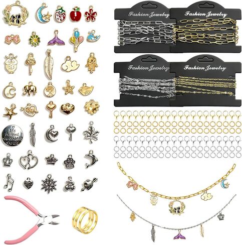 18K Gold Silver Necklace Chains for Jewelry Making Kit - 20FT 4 Rolls DIY Bracelet Chains with Mixed Color Charms, Jump Rings, Lobster Clasps, Pliers and Accessories for DIY Jewelry Crafting Gifts in Saudi Arabia
