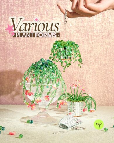 Beaded Plant Kit, Green Beads Kit for Beaded Plants Suncatcher Kits with Glass Crystal Beads, Pot, Chain, Faux Moss, Air Dry Clay, Instruction Booklet & Video Tutorial, Tabletop or Window Decor Gift in Saudi Arabia