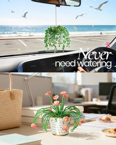 Beaded Plant Kit, Green Beads Kit for Beaded Plants Suncatcher Kits with Glass Crystal Beads, Pot, Chain, Faux Moss, Air Dry Clay, Instruction Booklet & Video Tutorial, Tabletop or Window Decor Gift in Saudi Arabia