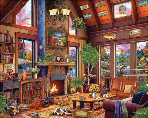 White Mountain 1000 Piece Jigsaw Puzzle Fall Scenic Lake Puzzles with Large Pieces Gift for Adults and Family 24"x30" - Wilderness Cabin in Kuwait