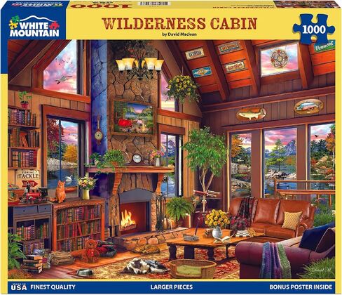 White Mountain 1000 Piece Jigsaw Puzzle Fall Scenic Lake Puzzles with Large Pieces Gift for Adults and Family 24"x30" - Wilderness Cabin in Kuwait