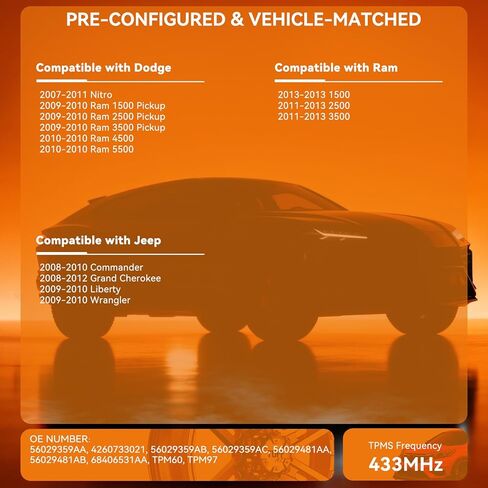 4PCS Pre-Programmed Tire Pressure Monitoring Sensor 433MHz TPMS 56029359AA Fit for Jeep 2008-2010 Commander Cherokee Liberty Wrangler, Fit for Dodge 2009-2010 Ram 1500 2500 3500 Pickup Nitro in Kuwait