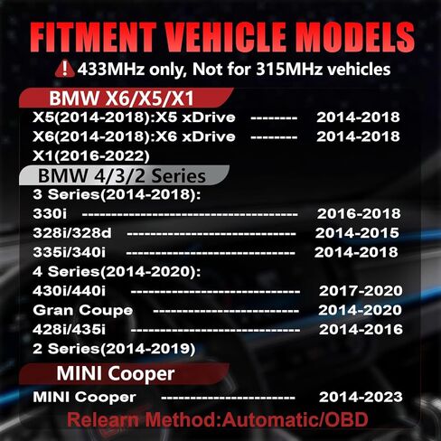 Auto-Relearn Pre-Programmed TPMS Sensor for BMW 2014-2018 X5/X6 xDrive,330i,340i,328i,335i | 2014-2020 430i/440i/428i/435i/Gran Coupe | X1/X5/X6,2/3/4 Series,MINI Cooper-433MHz-OE#36106856209(4PCS) in Saudi Arabia